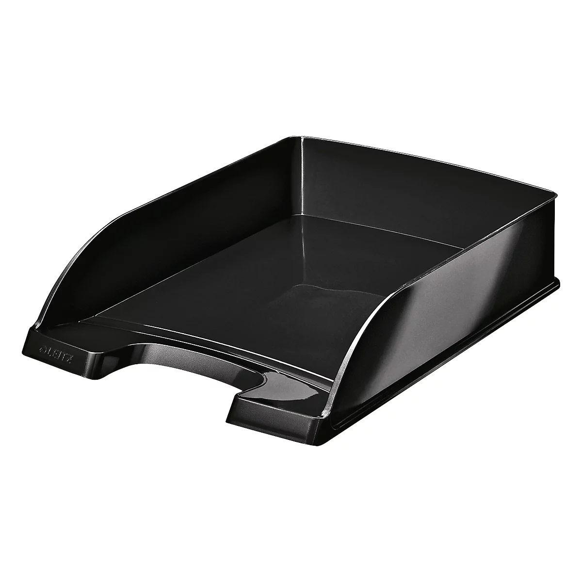 Black tray with high edge and recess.