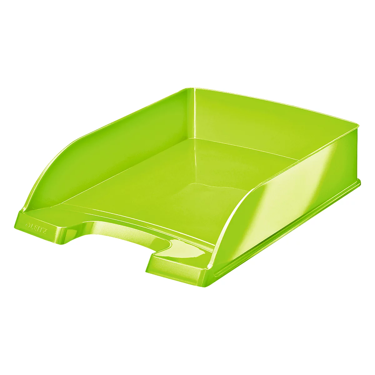 Bright green plastic document tray. The print "LEITZ" is visible.