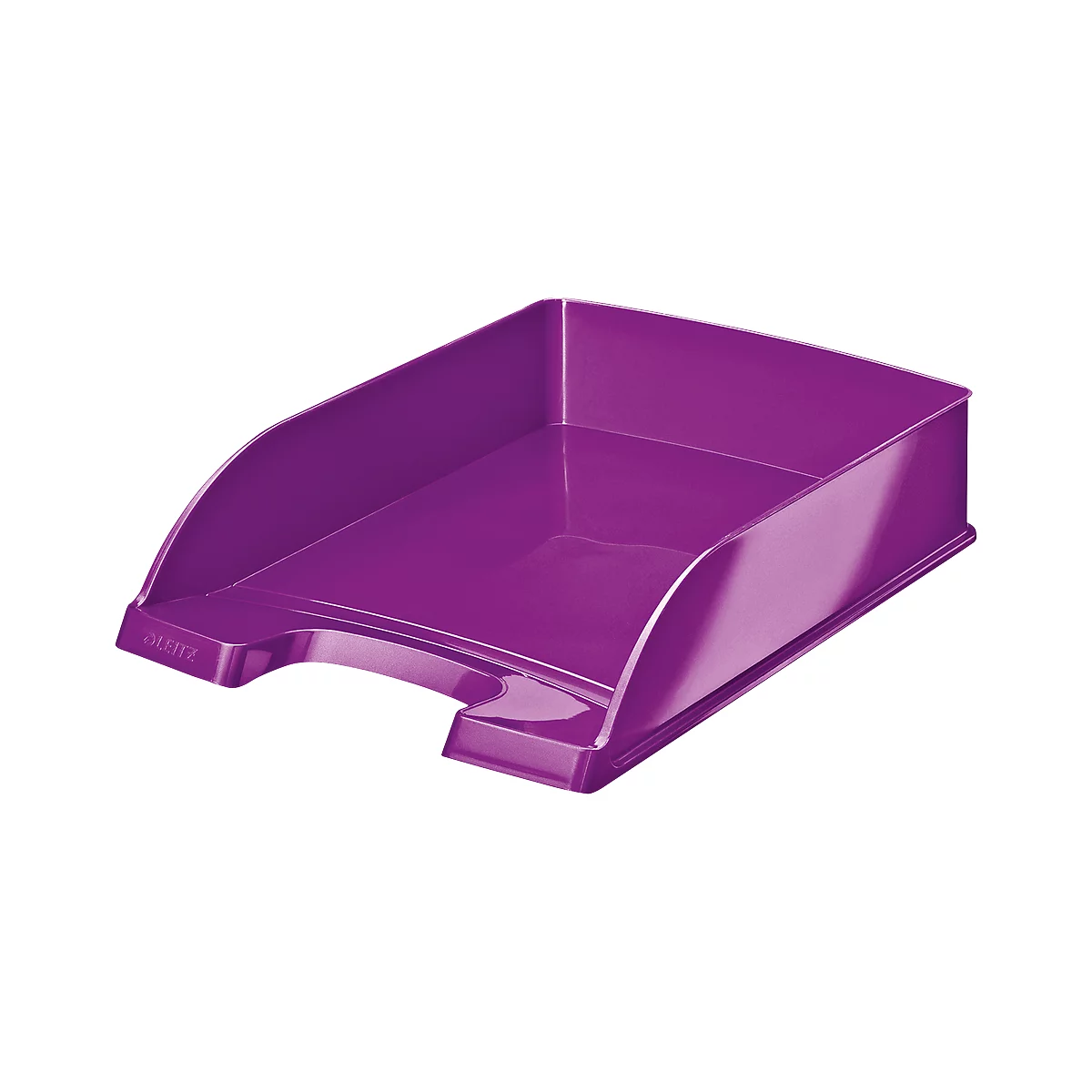 Purple tray with rounded front and side cutout. Inscription Leitz.