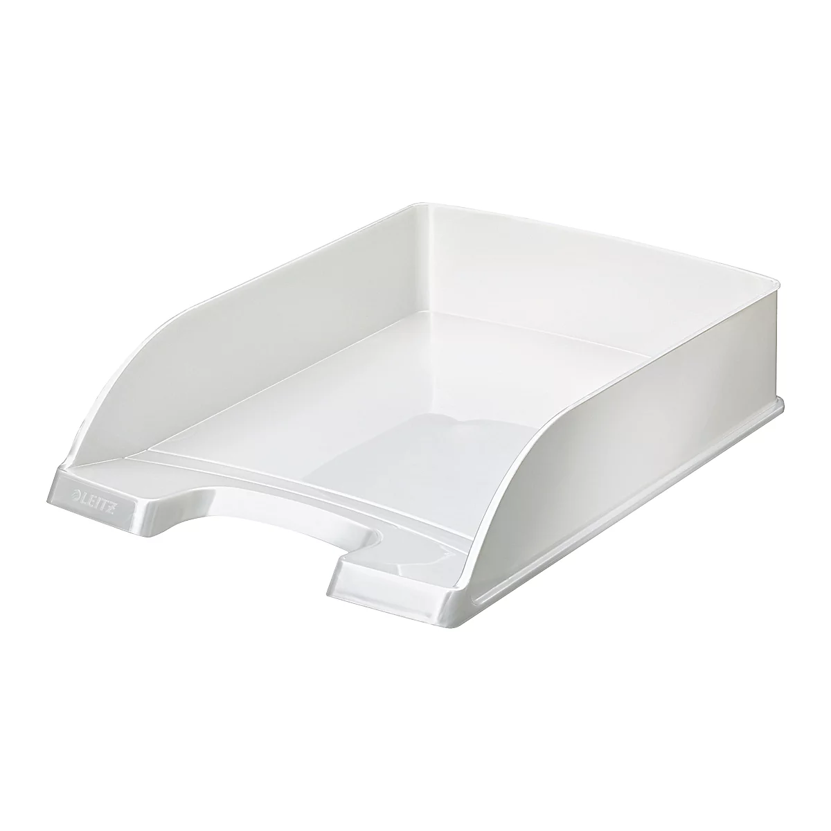 White plastic tray with a slightly sloping front. The word "LEITZ" is written in capital letters on the left side.