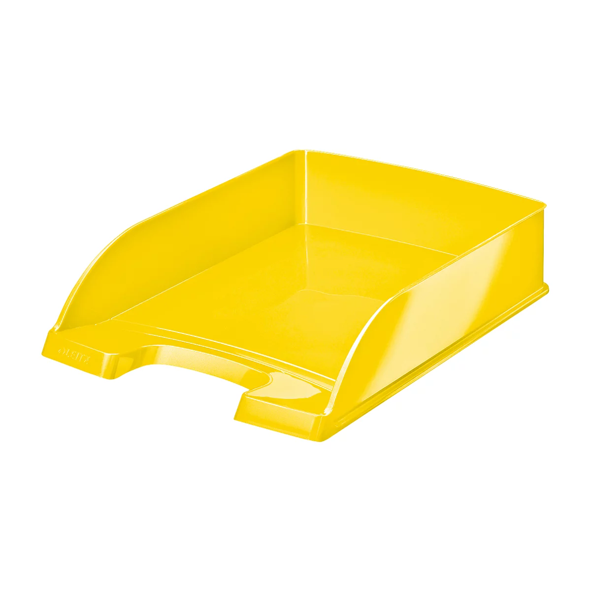 Yellow plastic tray. The paper tray has a rectangular shape with rounded edges.