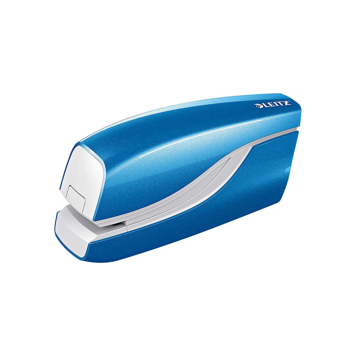 Blue stapler from Leitz with white accent. The name Leitz is shown at the top right.
