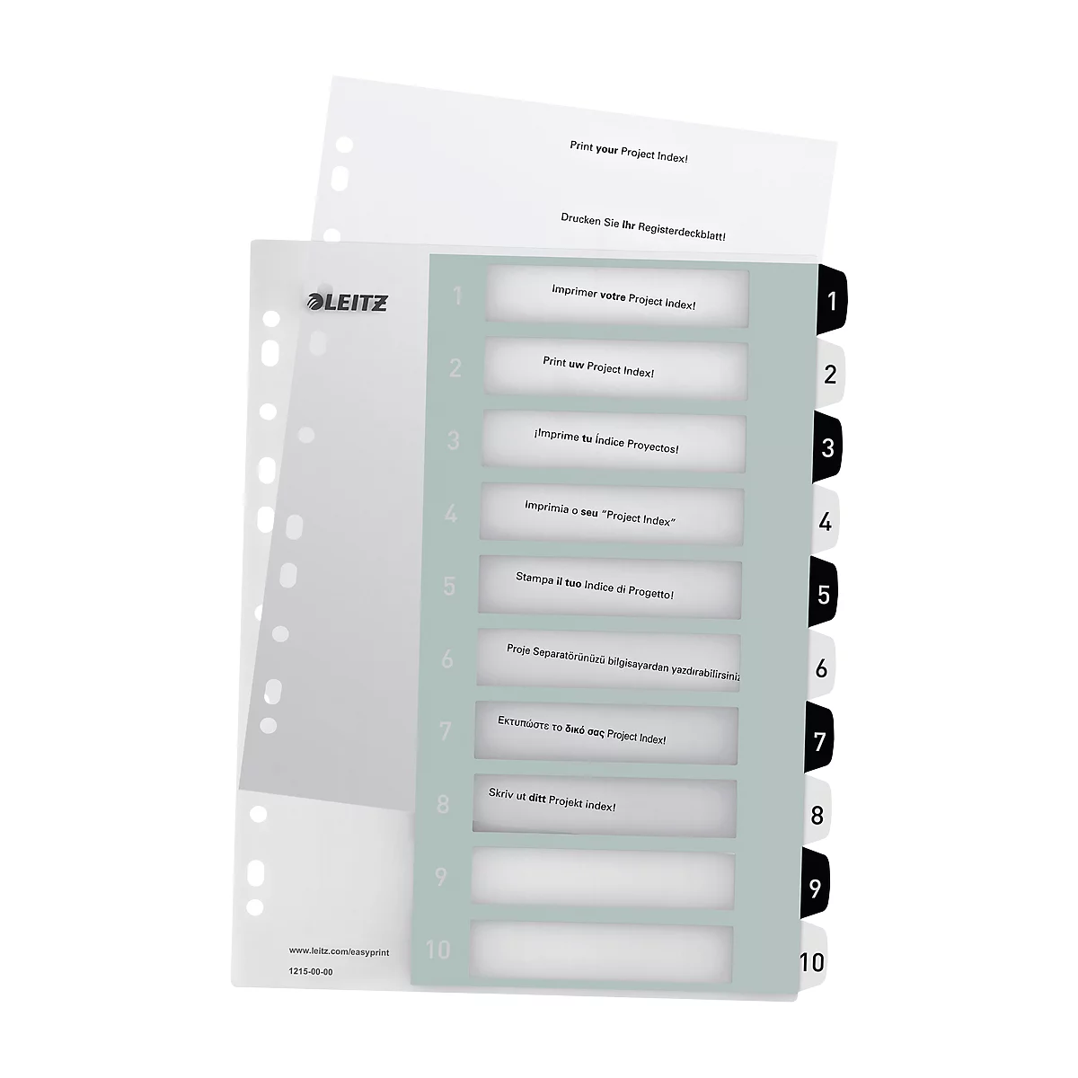 Registerblätter mit Beschriftung und Registeraufklebern mit Zahlen.