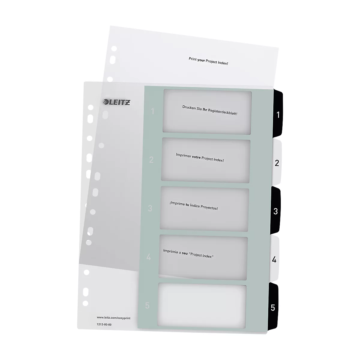 Leitz WOW Register, Kunststoff, schwarz-weiß, DIN A4, Überbreite, 1-5, 5 Taben, transparent