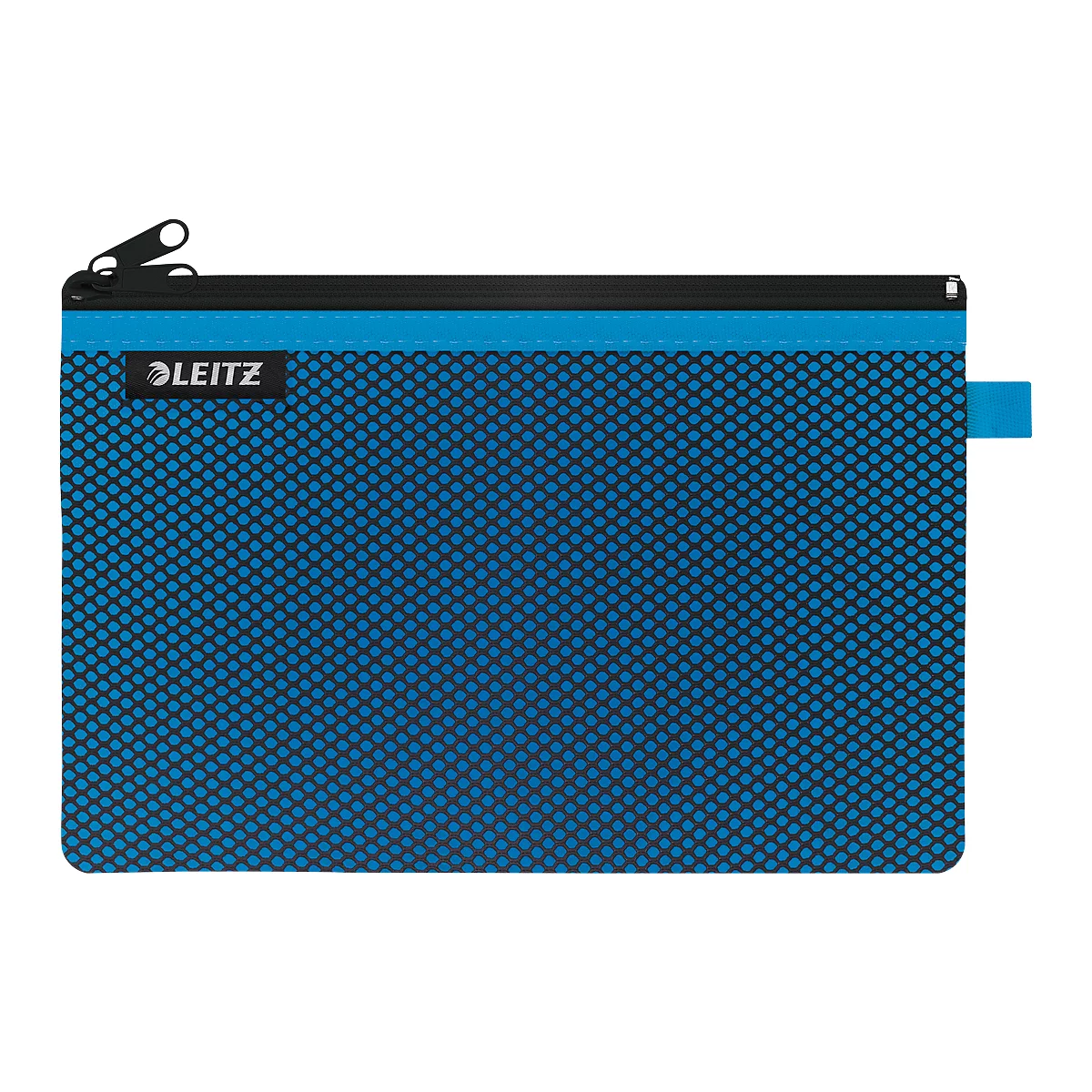 Leitz WOW Traveller Zip-Beutel, durchsichtiges Netzfach & blickdichtes Fach, Größe L, blau