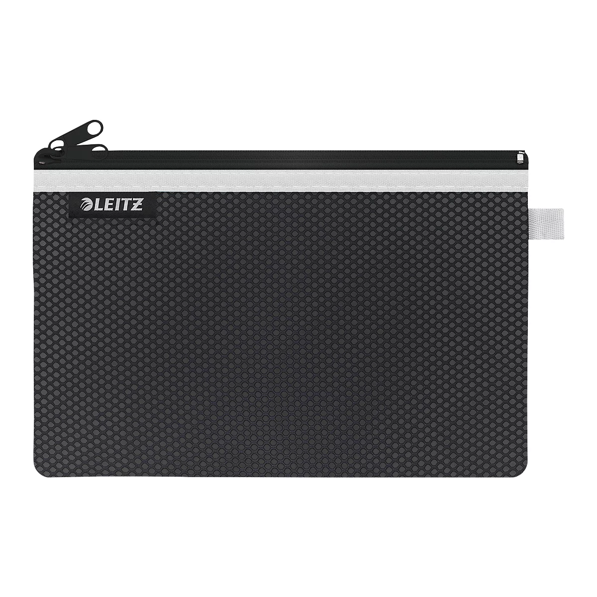 Leitz WOW Traveller Zip-Beutel, durchsichtiges Netzfach & blickdichtes Fach, Größe L, schwarz