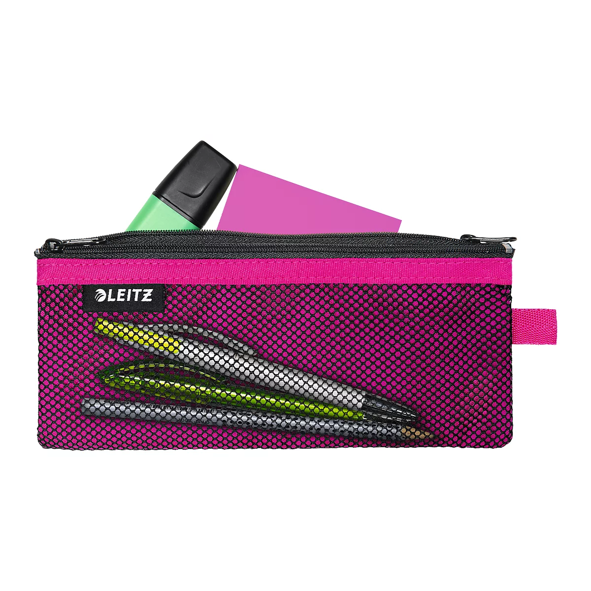 Leitz WOW Traveller Zip-Beutel, durchsichtiges Netzfach & blickdichtes Fach, Größe M, pink
