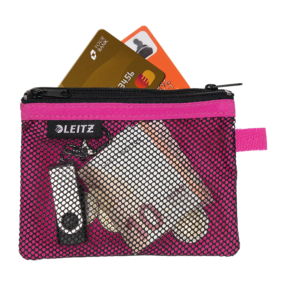 Leitz WOW Traveller Zip-Beutel, durchsichtiges Netzfach & blickdichtes Fach, Größe S, pink