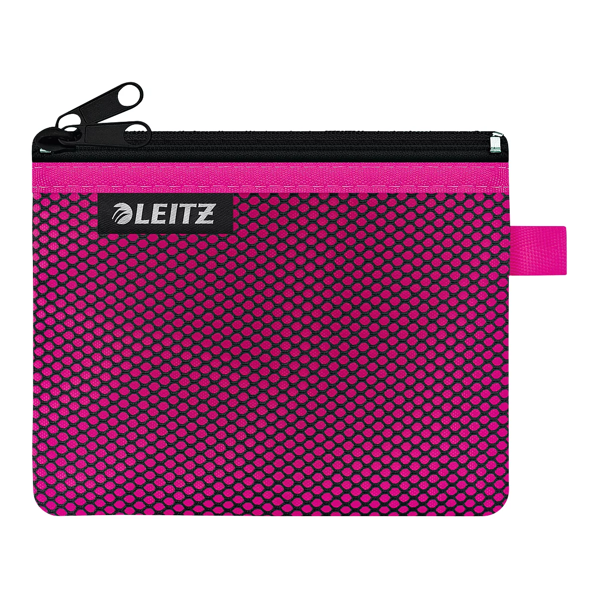 Leitz WOW Traveller Zip-Beutel, durchsichtiges Netzfach & blickdichtes Fach, Größe S, pink