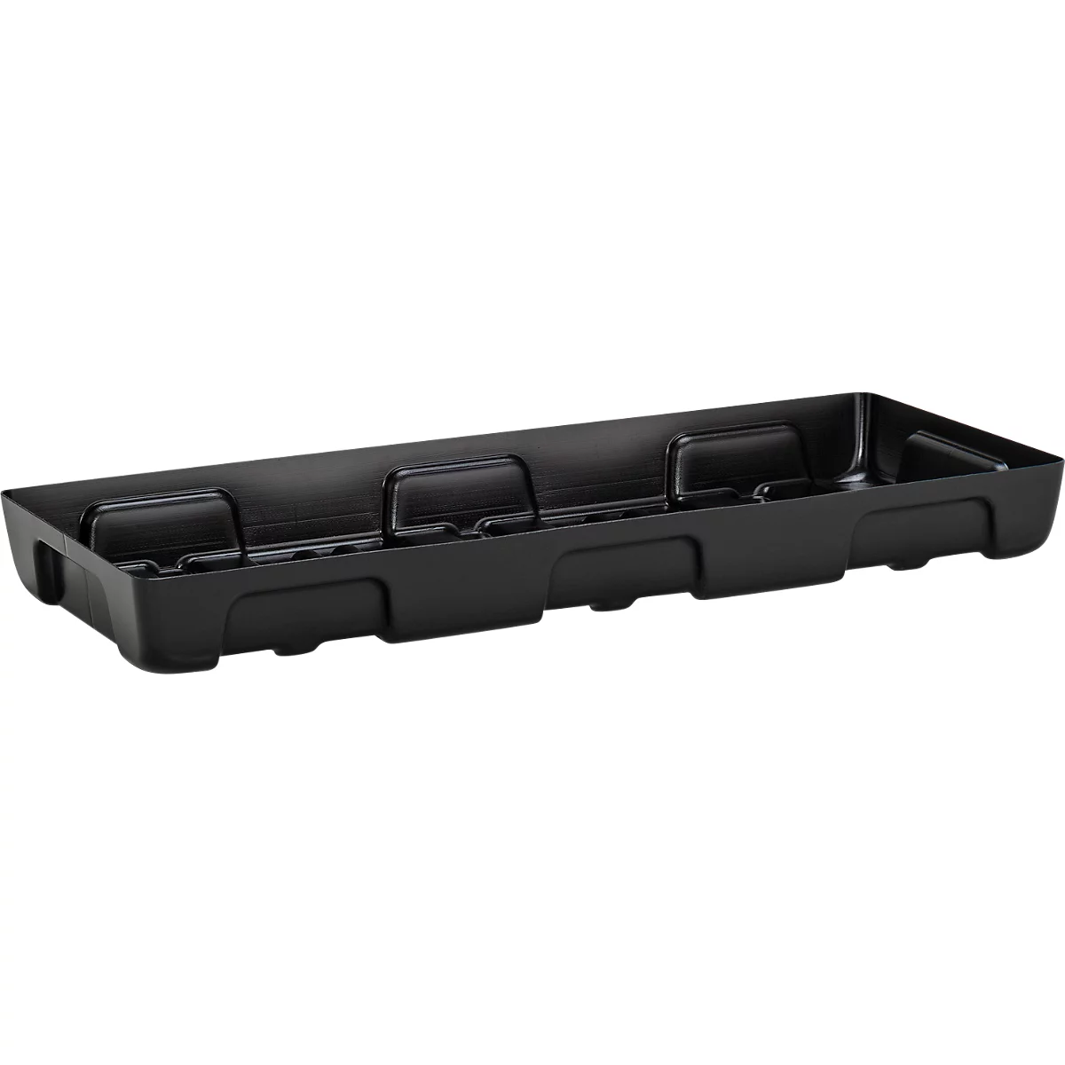 Lekbak voor kleine bakken CEMO 10/4, inhoud 21 l, voor legbordafmetingen 1000 x 400 mm, zonder rooster, met goedkeuring, stapelbaar, polyetheen, zwart