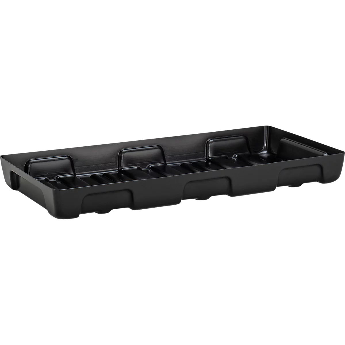Lekbak voor kleine bakken CEMO 10/5, inhoud 27 l, voor rekafmetingen 1000 x 500 mm, zonder rooster, met goedkeuring, stapelbaar, polyetheen, zwart