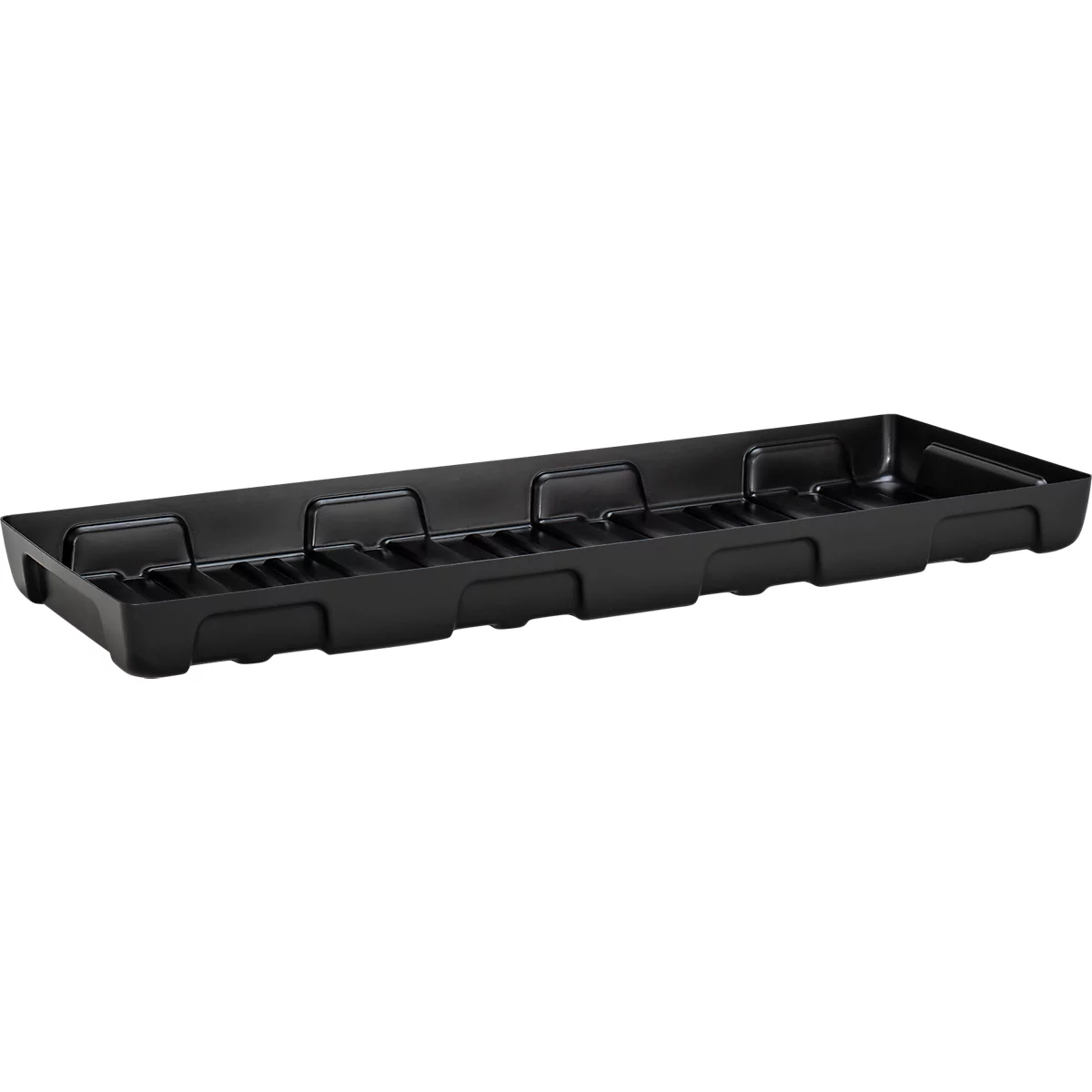 Lekbak voor kleine bakken CEMO 13/5, inhoud 36 l, voor rekafmetingen 1300 x 500 mm, zonder rooster, met goedkeuring, stapelbaar, polyetheen, zwart