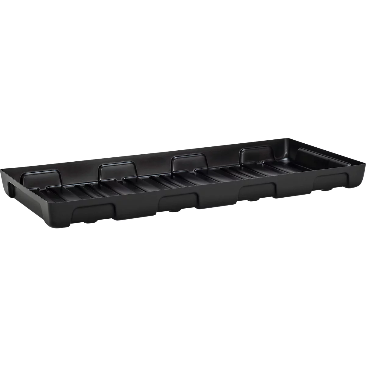 Lekbak voor kleine bakken CEMO 13/6, inhoud 44 l, voor legbordafmetingen 1300 x 600 mm, zonder rooster, met goedkeuring, stapelbaar, polyetheen, zwart