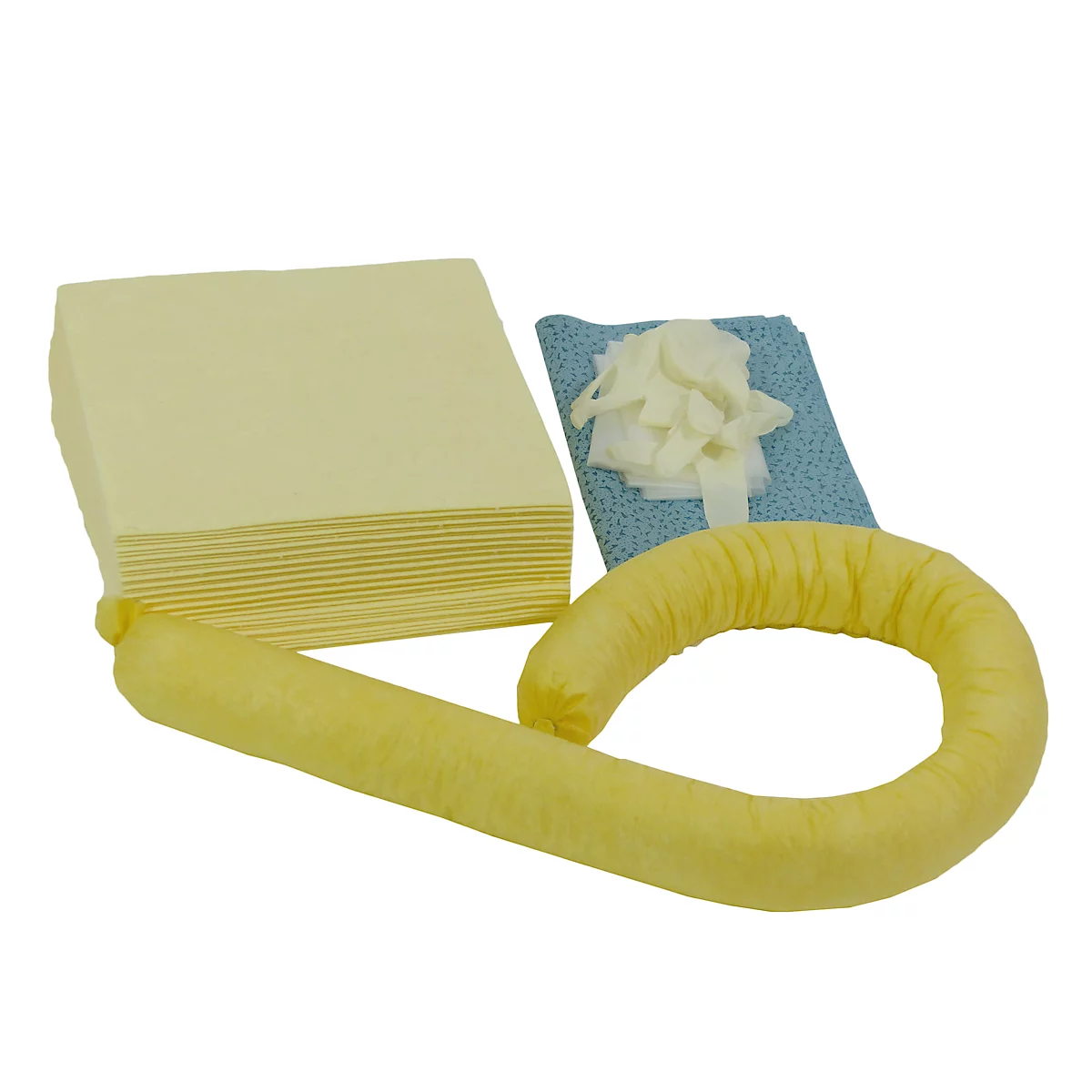 Lekkage set voor noodgevallen universeel geel, absorptie van 20 l, 41 stuks, in PVC-tas,