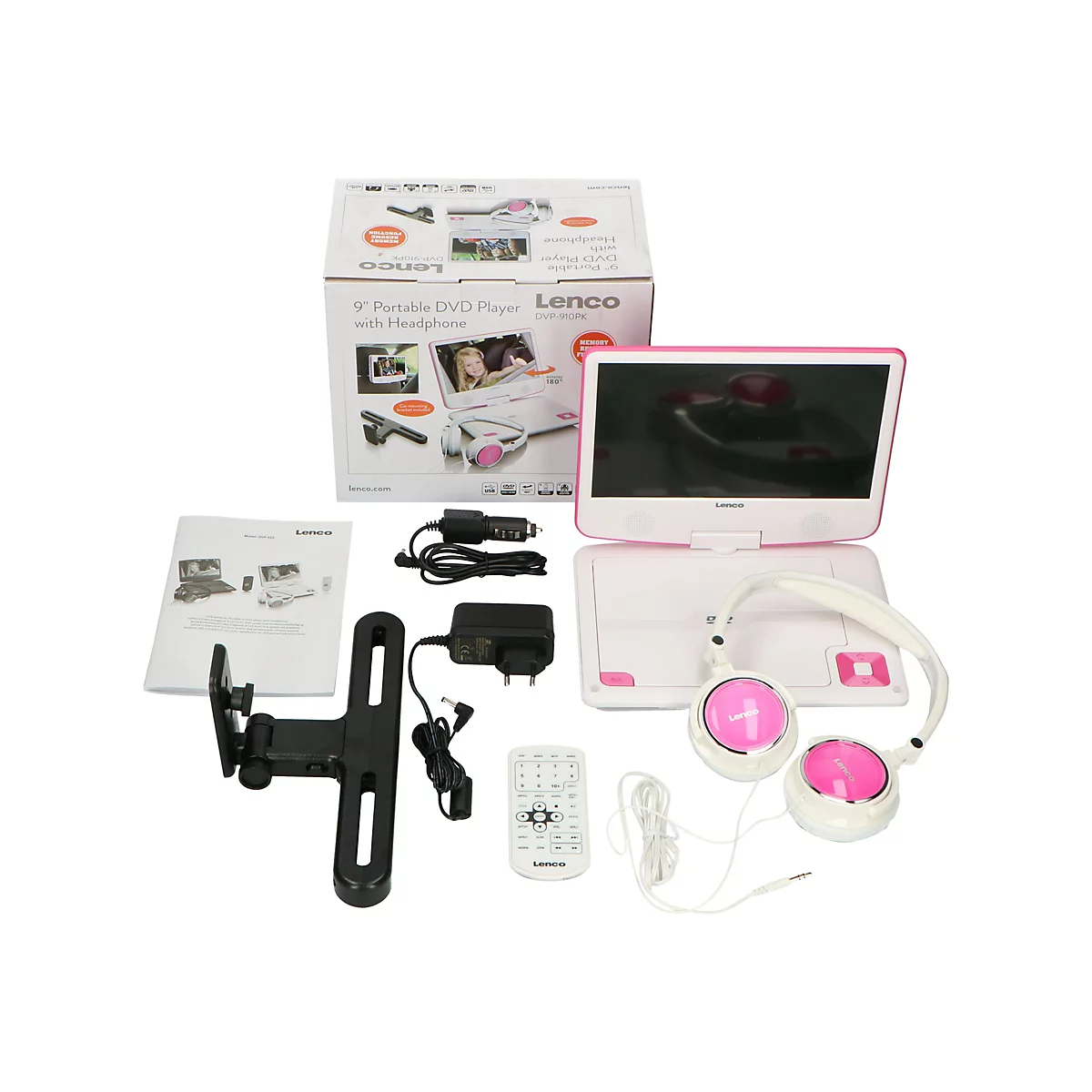Lenco DVP-910 - DVD-Player - tragbar -Anzeige: 22.9 cm (9') - pink, weiß
