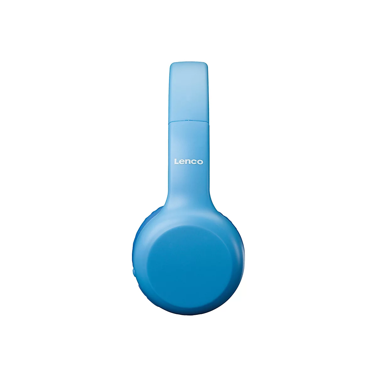 Blauer Kopfhörer mit Lenco-Logo auf weißem Hintergrund.