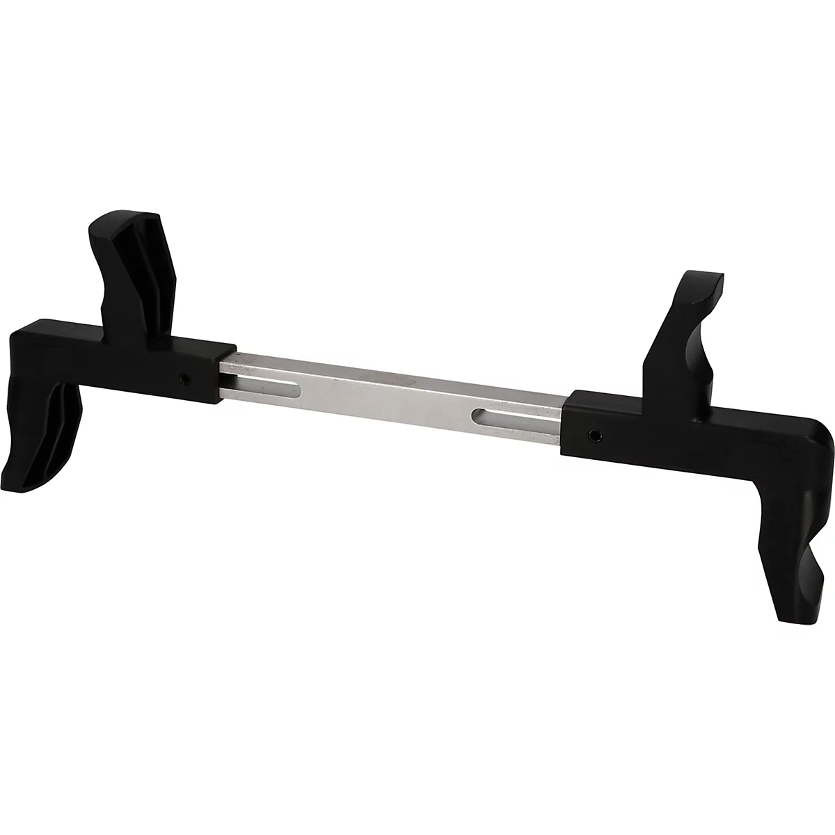 Greifhilfe mit schwarzen Griffen und silbernem Mittelteil, zeigt Detailansicht des Produkts.