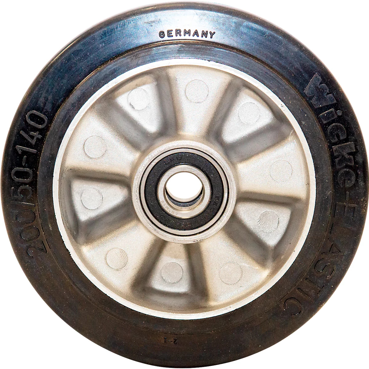 Lenkrad für Hubwagen, inkl. Lager, Ø 200 x B 50 mm, Vollgummi, silber