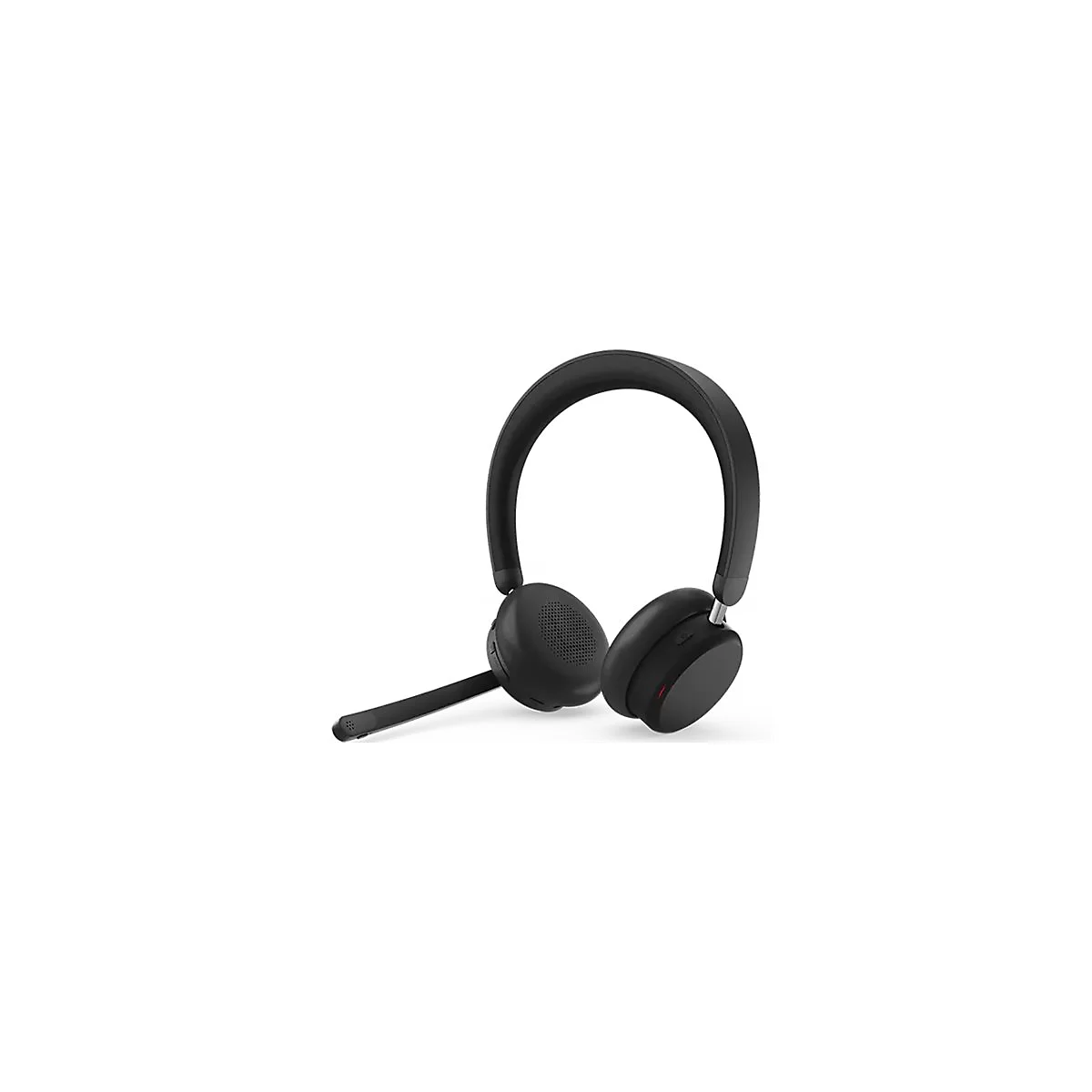 Schwarzes Headset mit Mikrofon auf weißem Hintergrund.