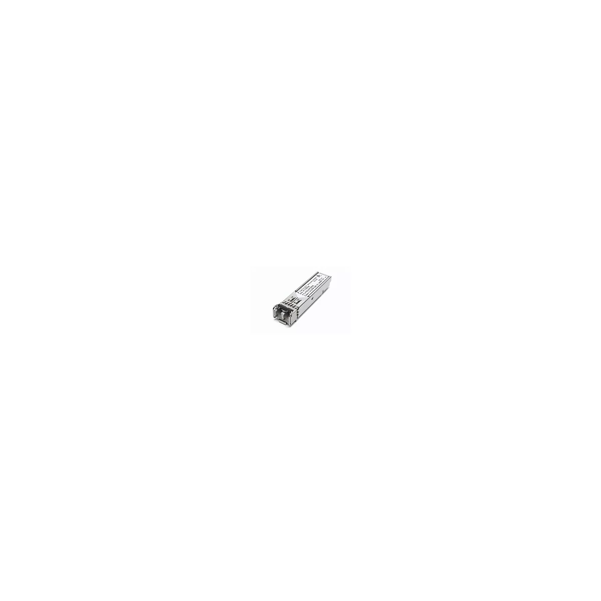 Ein silbernes Netzwerkmodul, beschriftet mit Produktdetails und Markennamen.