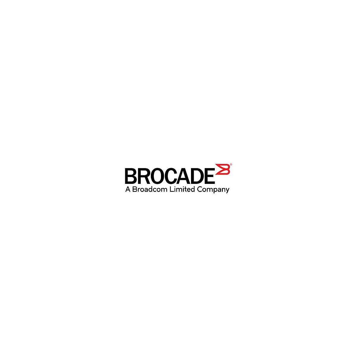 Das Brocade-Logo, geschrieben in schwarzer Schrift, mit rotem Symbol rechts. Darunter steht "A Broadcom Limited Company".