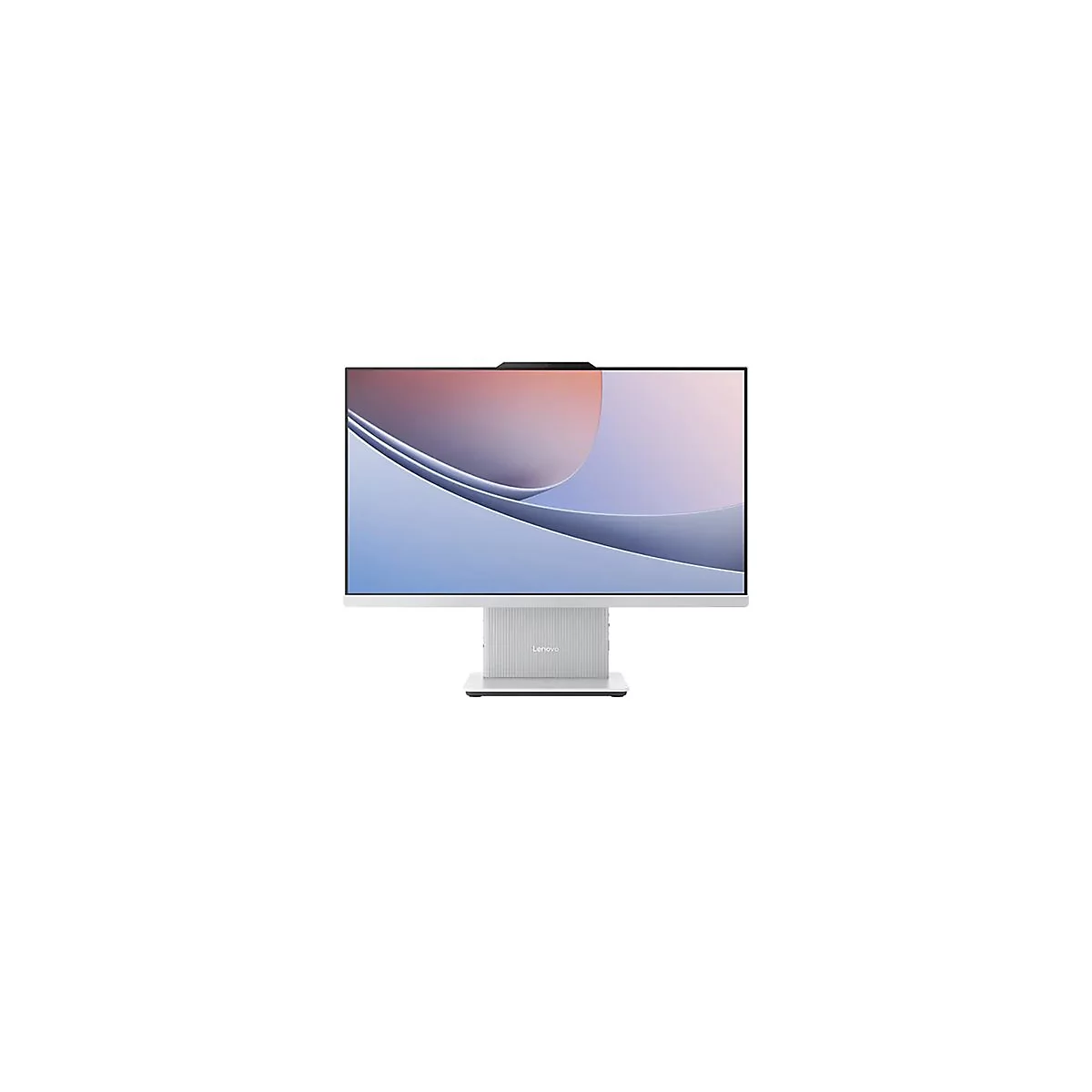 Ein weißer Lenovo All-in-One-Desktop-Computer mit integrierter Webcam und modernem Bildschirmdesign.