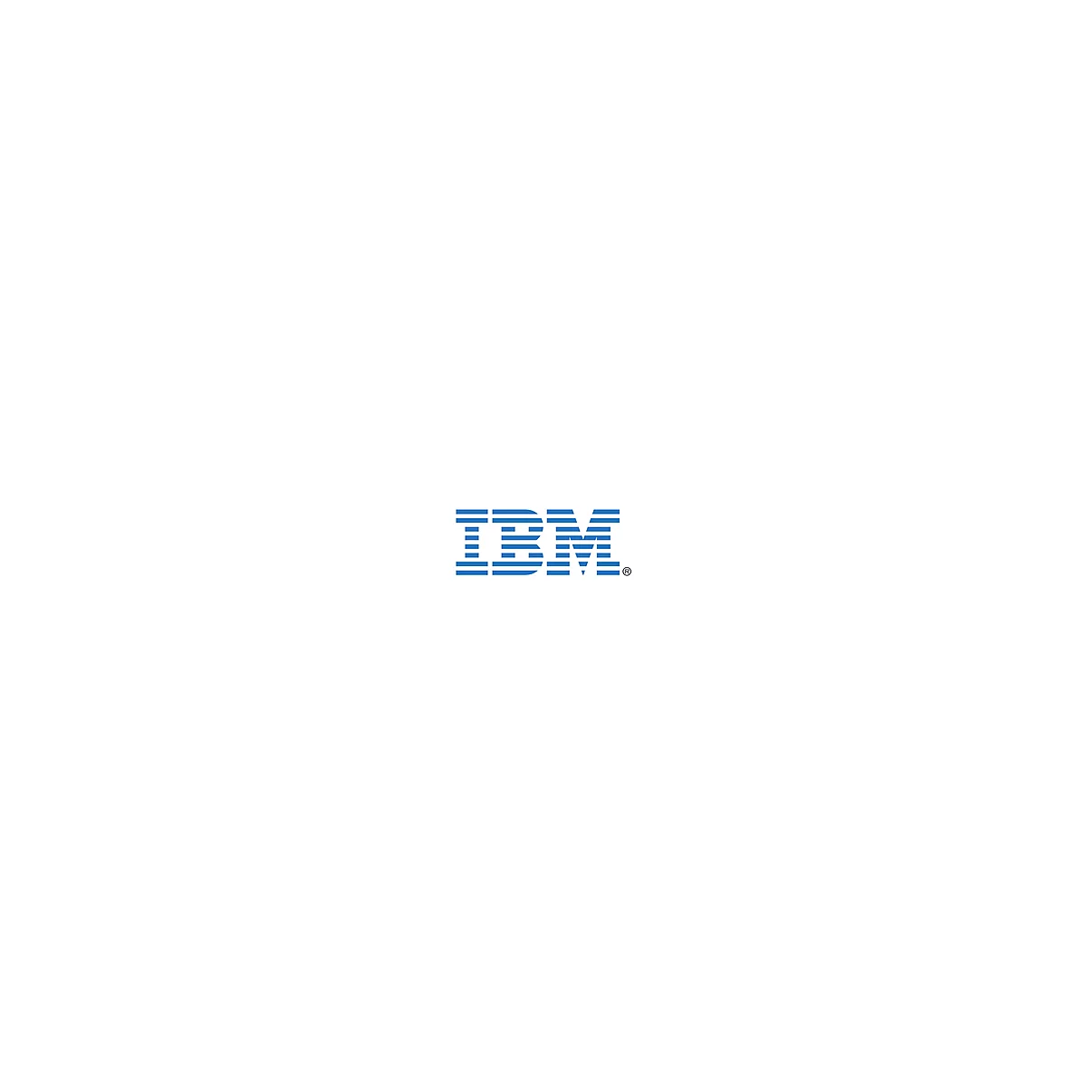Logo bleu d'IBM avec des lignes horizontales formant les lettres. À la fin, '®'.