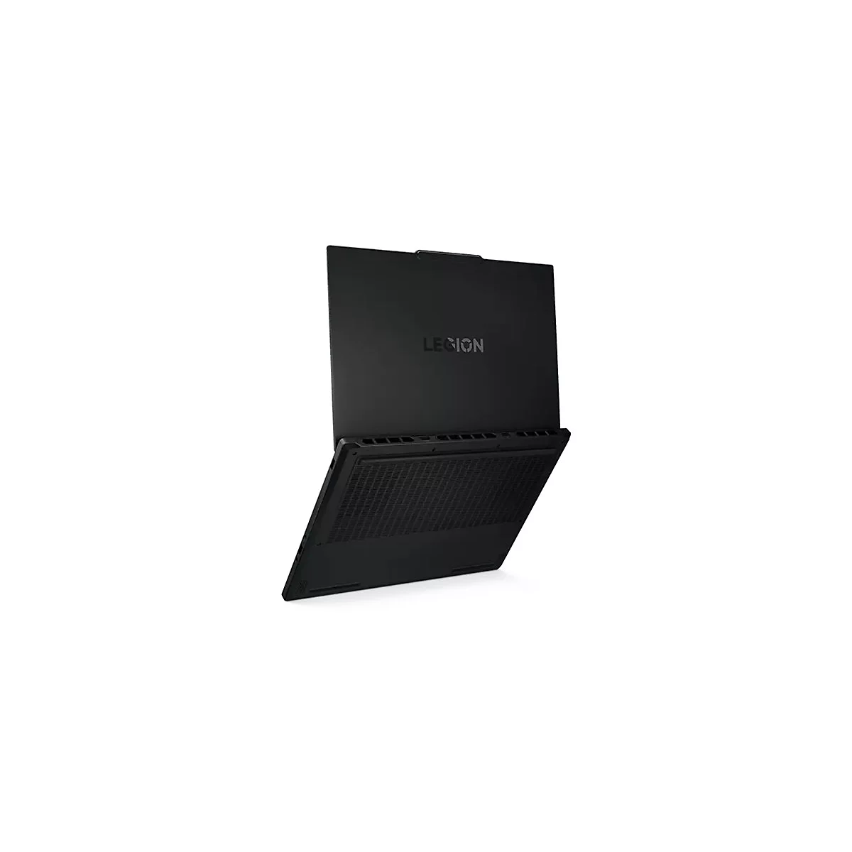 Schwarzes Notebook, leicht geöffnet, mit dem Schriftzug LEGION auf dem Deckel.