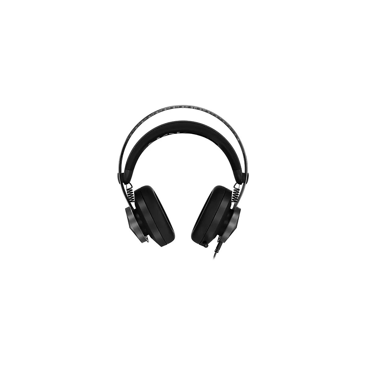 Schwarzes Gaming-Headset mit Kopfbügel vor weißem Hintergrund.