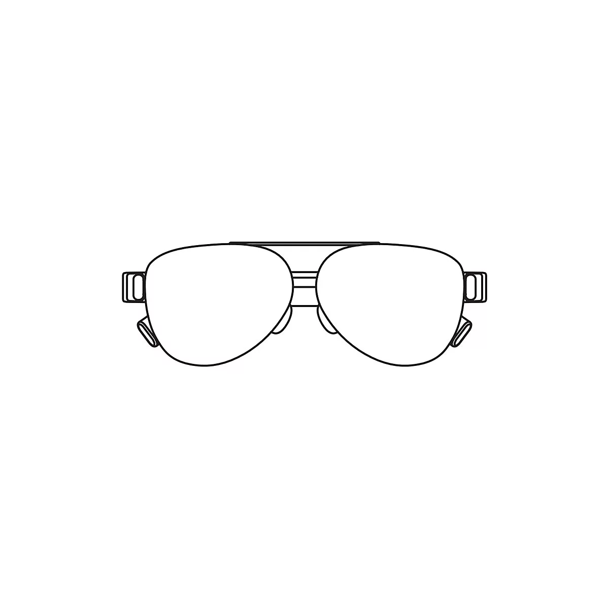 Schwarz umrandete Sonnenbrille, klare Gläser, klassisches Design.