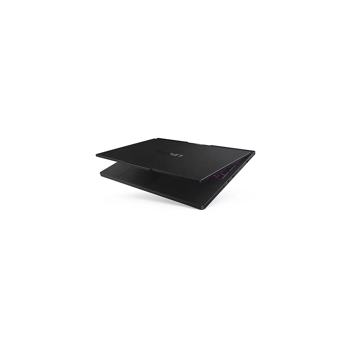 Schwarzer Laptop, der leicht geöffnet ist. Das Legion-Logo ist auf der Oberseite sichtbar.