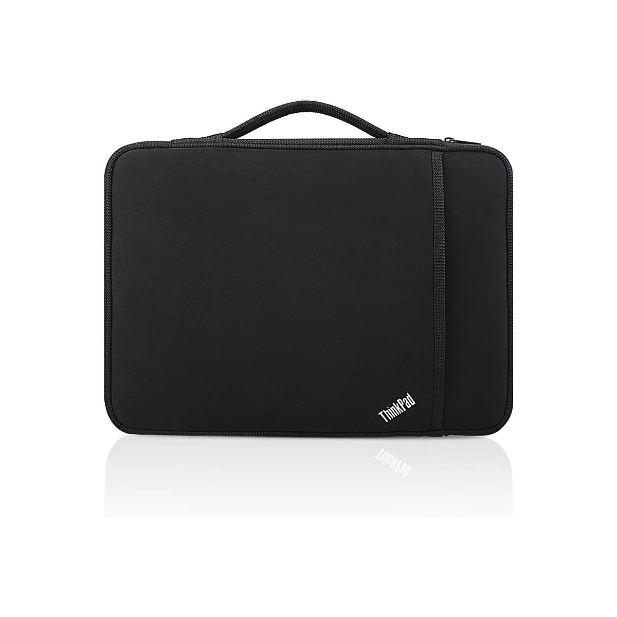 Schwarze Laptoptasche mit Tragegriff. Auf der Tasche steht 'ThinkPad'.