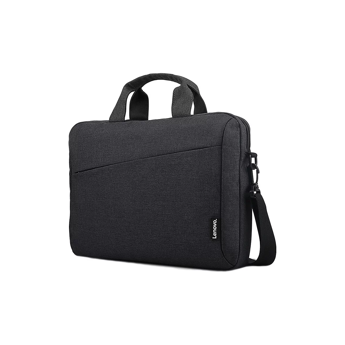 Sacoche d'ordinateur portable Lenovo noir avec poignées de transport et bandoulière. Le texte "Lenovo" est imprimé sur le côté.