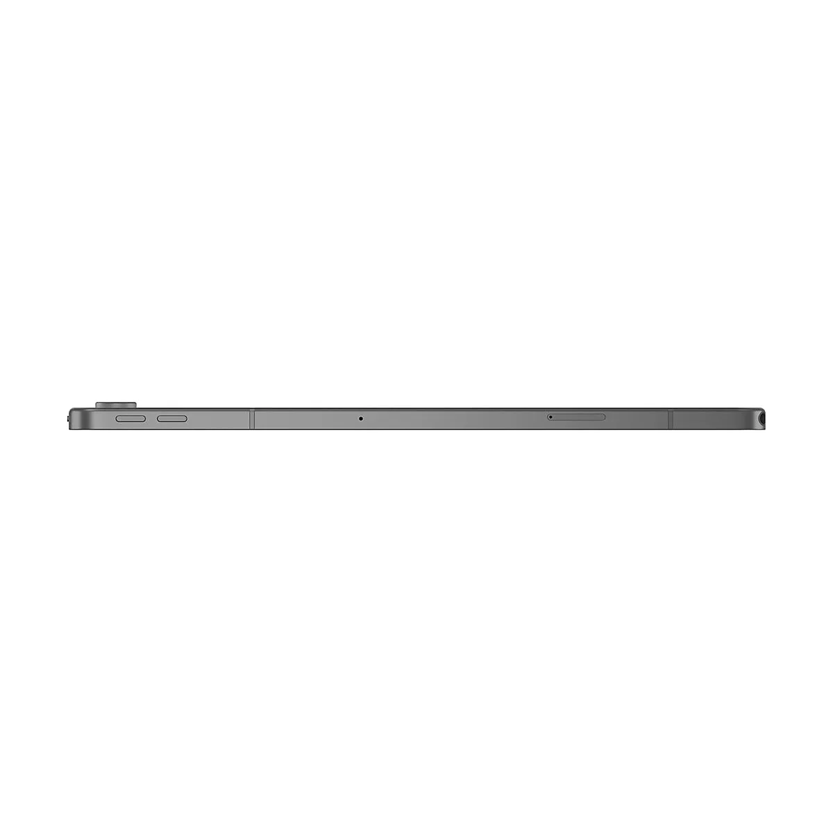 Graues Tablet von der Seite, Knöpfe, Mikrofon, USB-C-Anschluss.