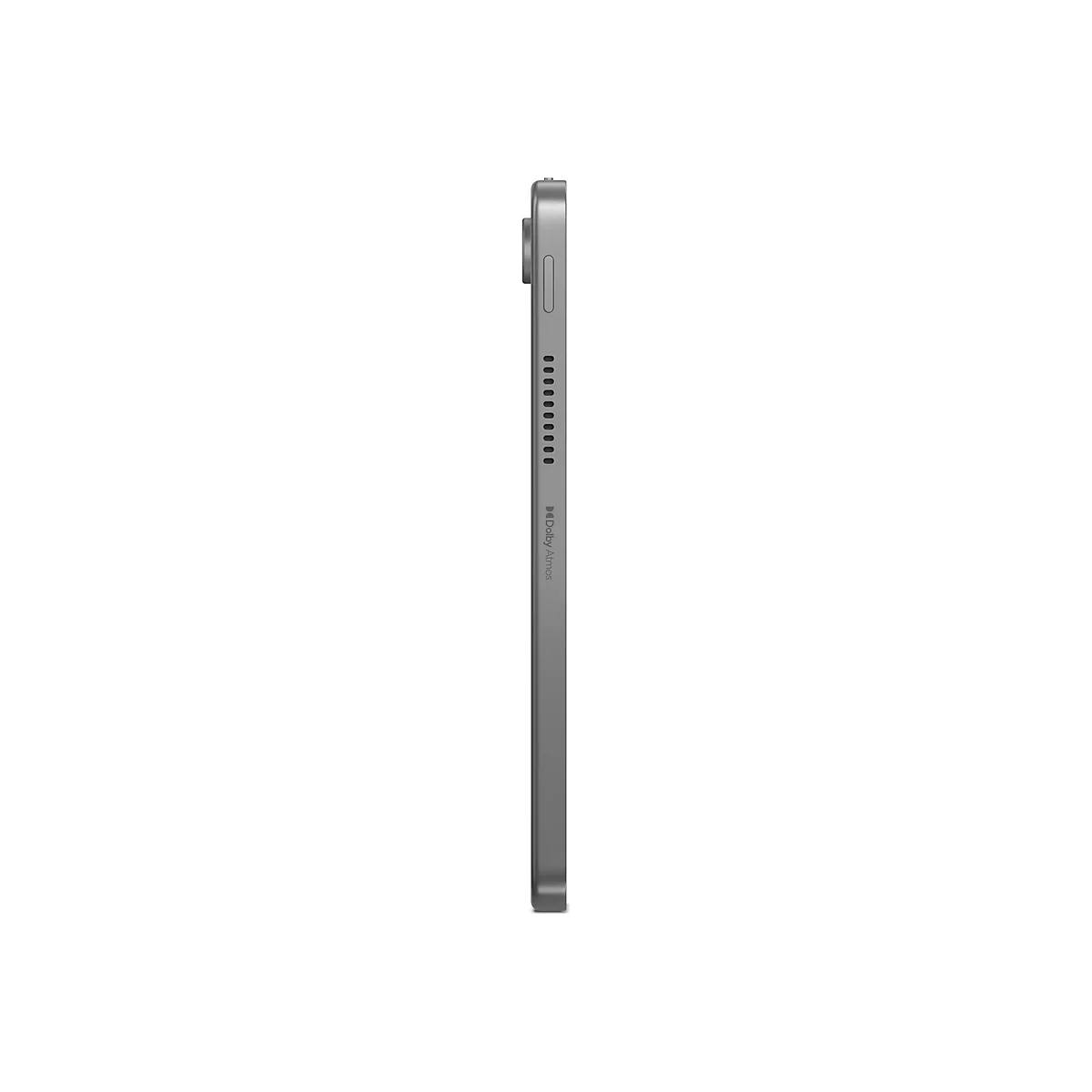 Graues Tablet, Seitenansicht, auf weiÃŸem Hintergrund. Oben: Kamera und KnÃ¶pfe; rechts: LautsprecherÃ¶ffnungen.