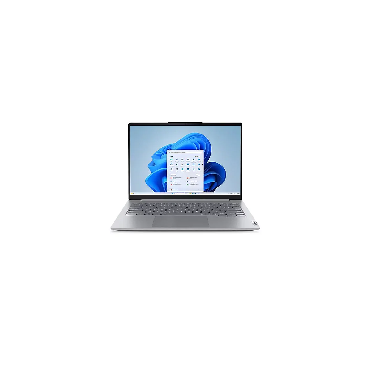 Graues Laptop mit Windows-Startmenü auf dem Bildschirm.