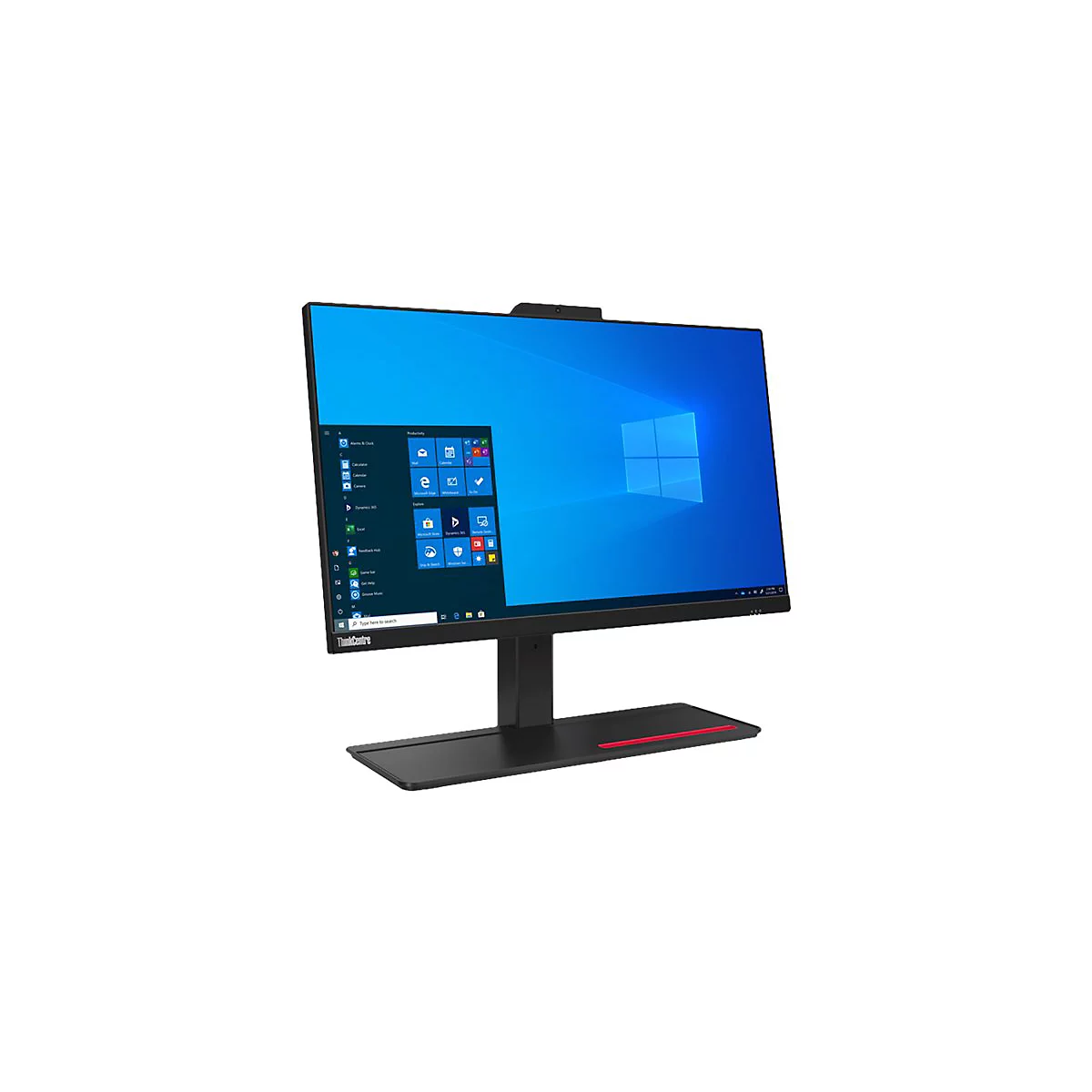 Ein schwarzer All-in-One-PC mit Windows-Oberfläche, der auf einem weißen Hintergrund steht.