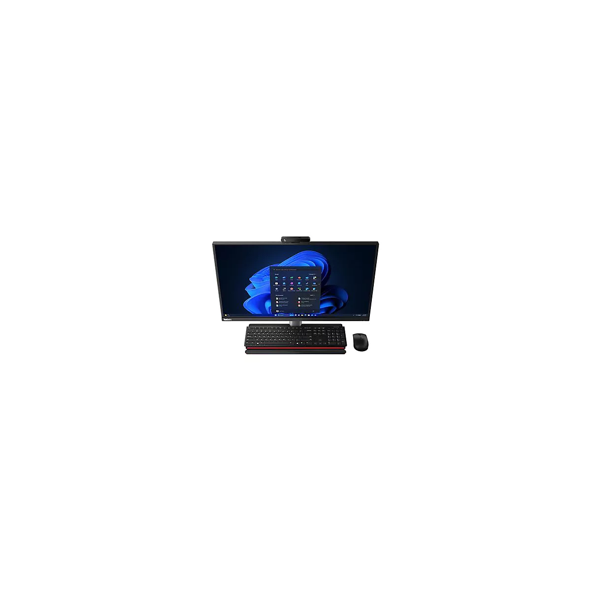 Ein Lenovo ThinkCentre All-in-One-PC mit Tastatur und Maus. Auf dem Bildschirm ist die Windows 11 Benutzeroberfläche zu sehen.