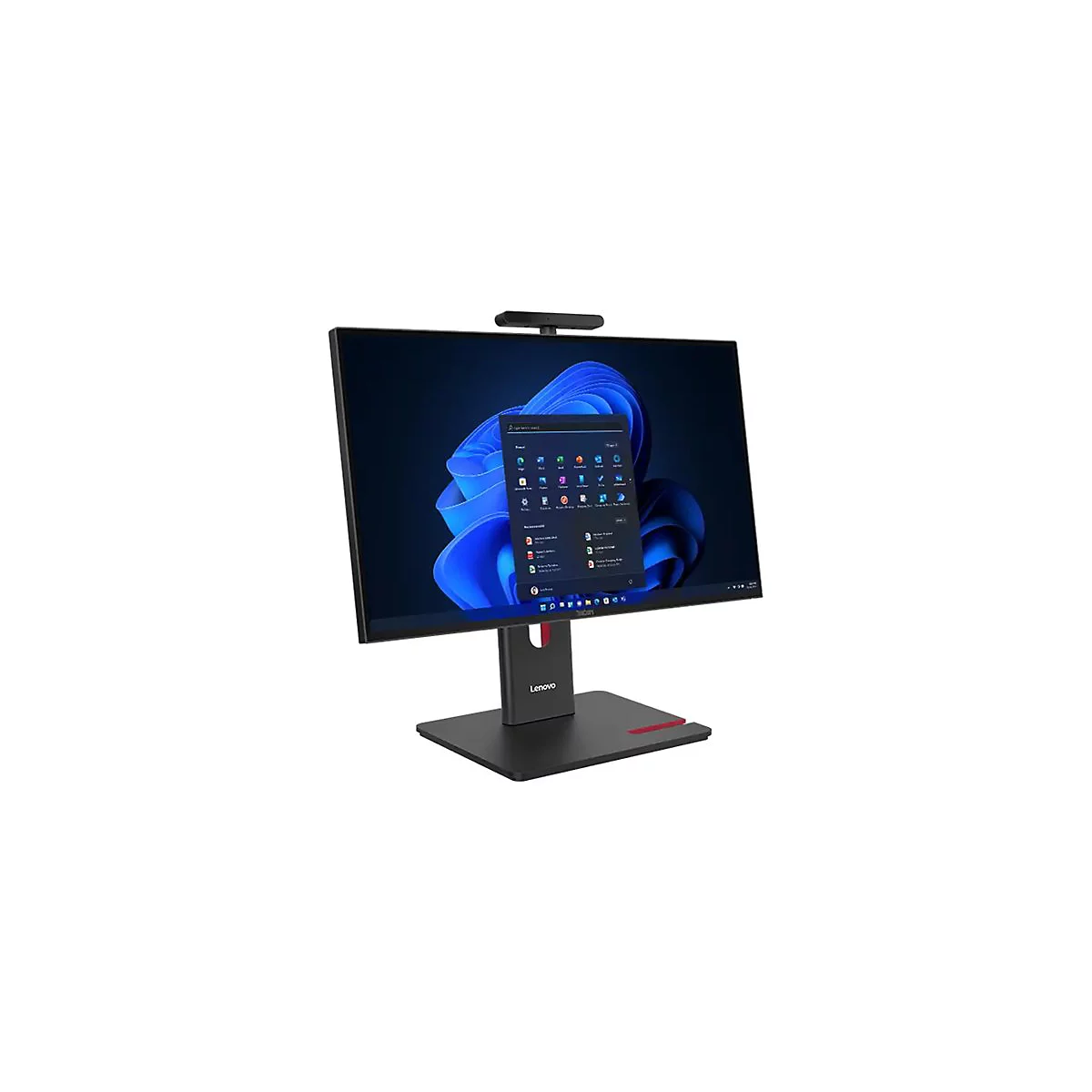 Ein schwarzer Lenovo All-in-One-Computer. Der Monitor zeigt eine Windows-Oberfläche.