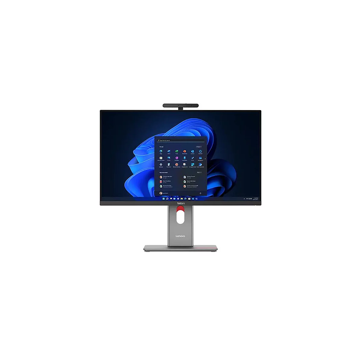 Ein Lenovo ThinkCentre All-in-One-Computer. Der Bildschirm zeigt ein Windows-Startmenü vor blauem Hintergrund.