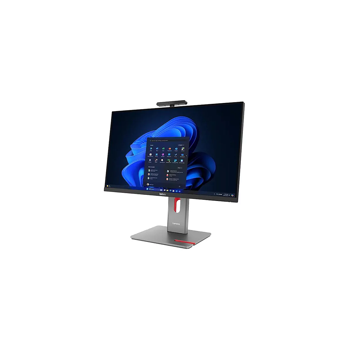 Ein Lenovo ThinkCentre All-in-One-PC vor weißem Hintergrund. Der Bildschirm zeigt ein Windows-Desktop.