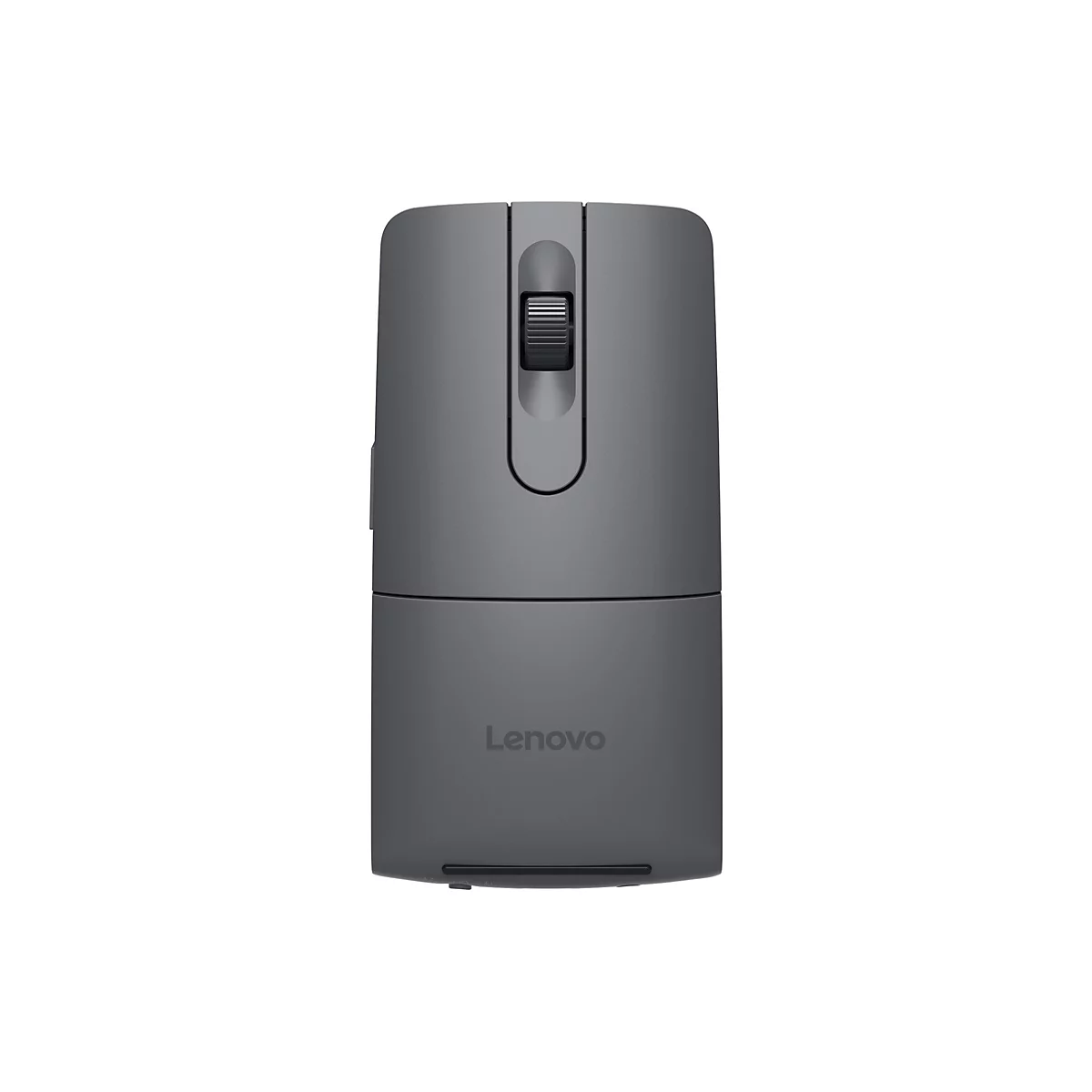 Graue Lenovo-Maus. Oben ein Scrollrad, darunter der Schriftzug Lenovo.