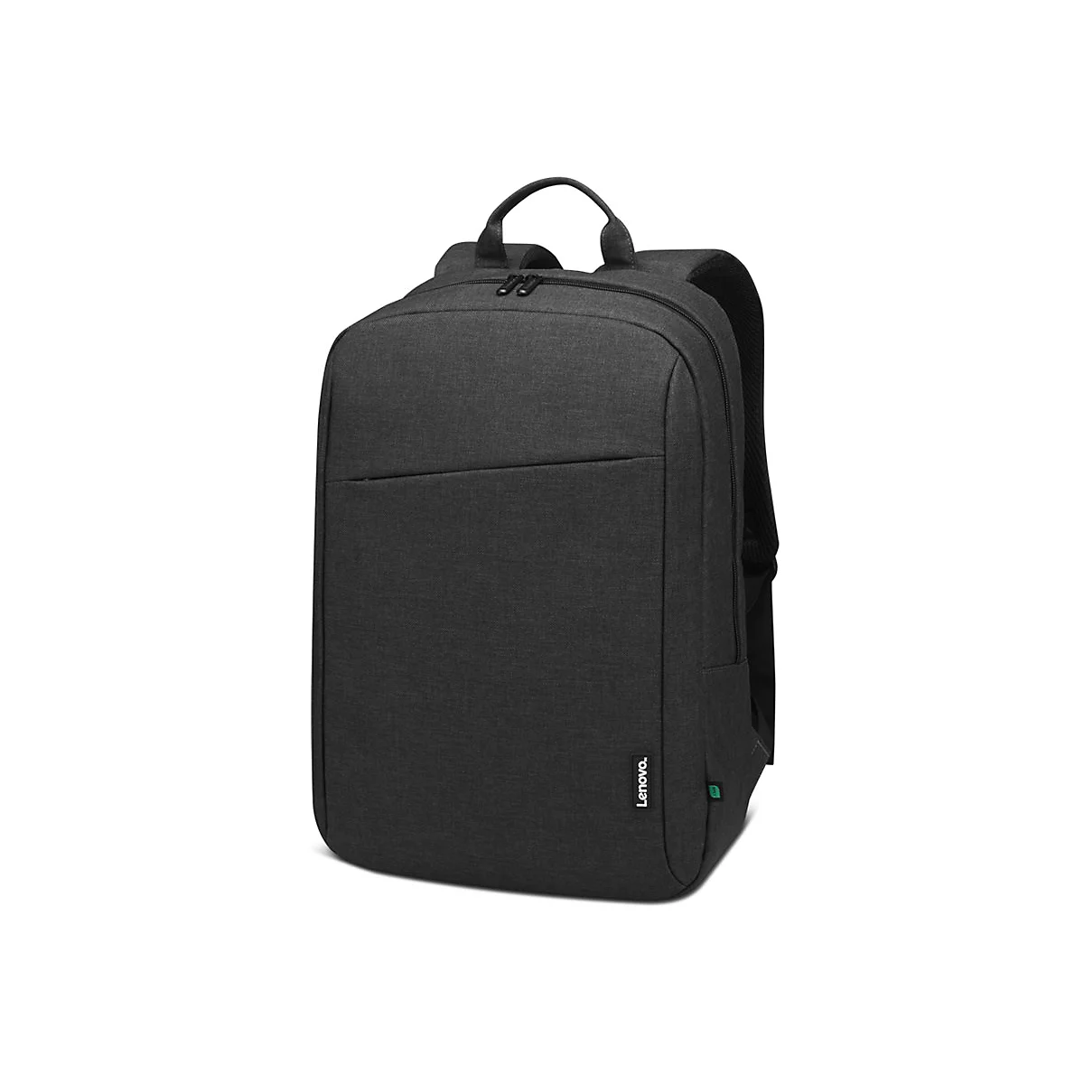 Dunkelgrauer Laptop-Rucksack, die Marke Lenovo ist unten rechts sichtbar.