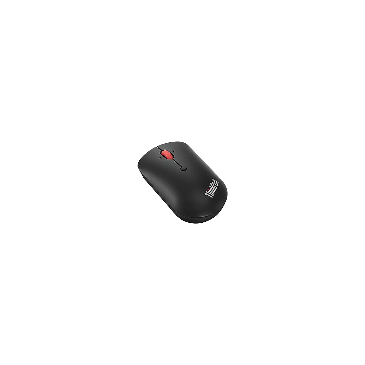 Souris d'ordinateur noire avec molette rouge et logo ThinkPad.