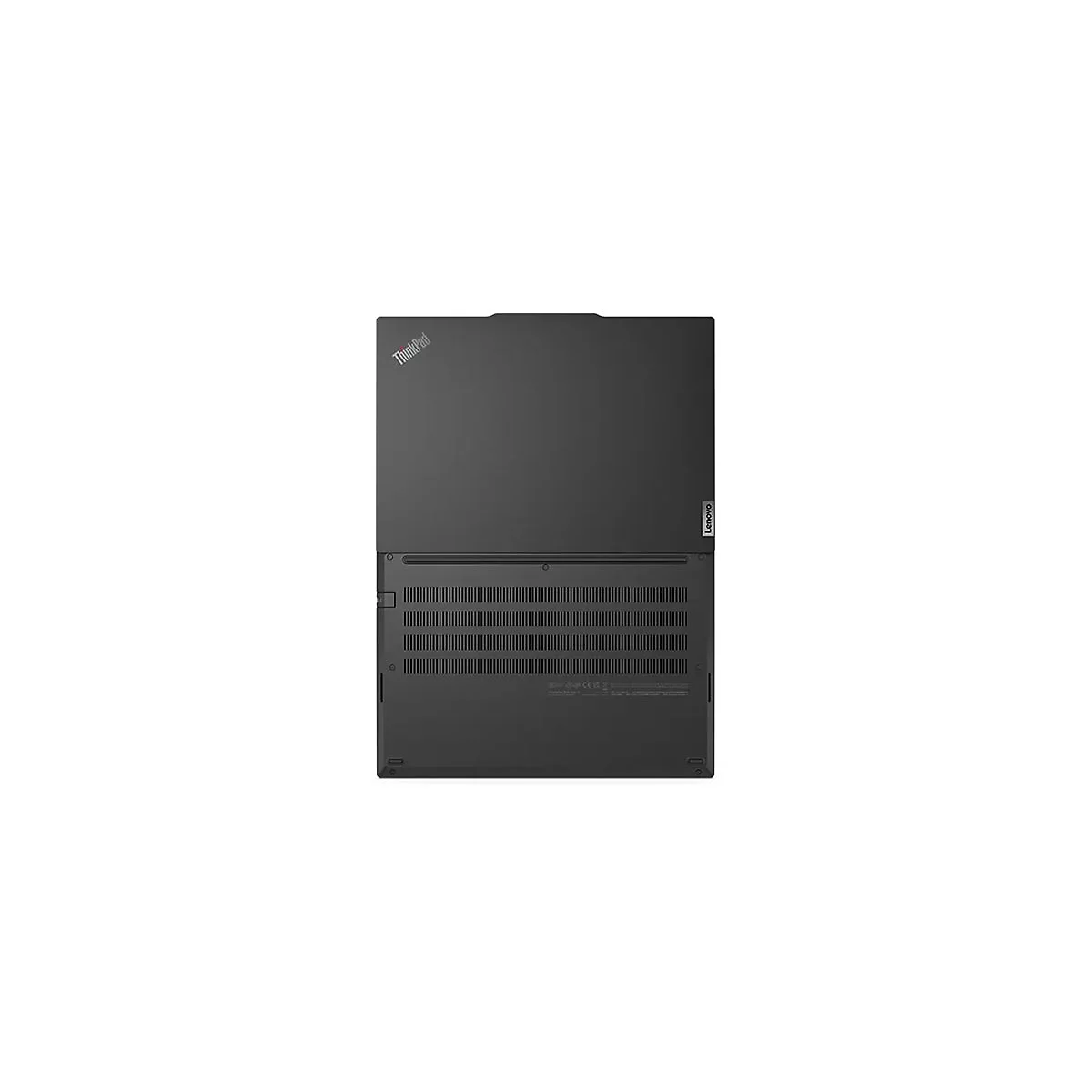Dunkelgraues ThinkPad-Laptop, Draufsicht. Deckel geschlossen, Lenovo-Logo und ThinkPad-Schriftzug.