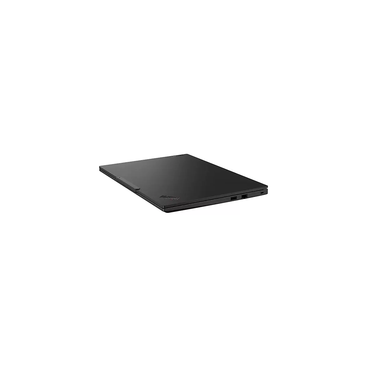 Schwarzes ThinkPad-Laptop, leicht schräg von oben. Das Thinkpad-Logo ist sichtbar.