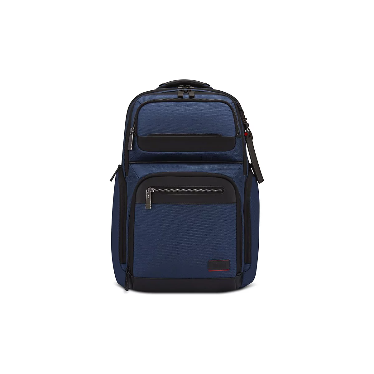 Sac à dos bleu avec des détails noirs. Les fermetures éclair et les bretelles sont clairement visibles. Le design est moderne et fonctionnel.