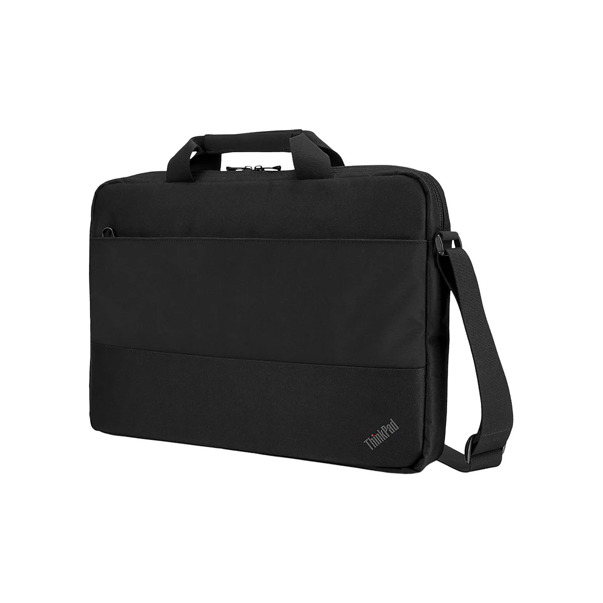 Sacoche pour ordinateur portable ThinkPad noire avec bandoulière, poignée et fermeture éclair.