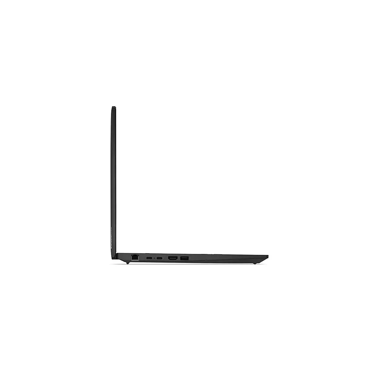 Schwarzes Laptop-Seitenprofil auf weiÃŸem Hintergrund. Deutlich sind AnschlÃ¼sse an der Seite des GerÃ¤ts zu sehen.