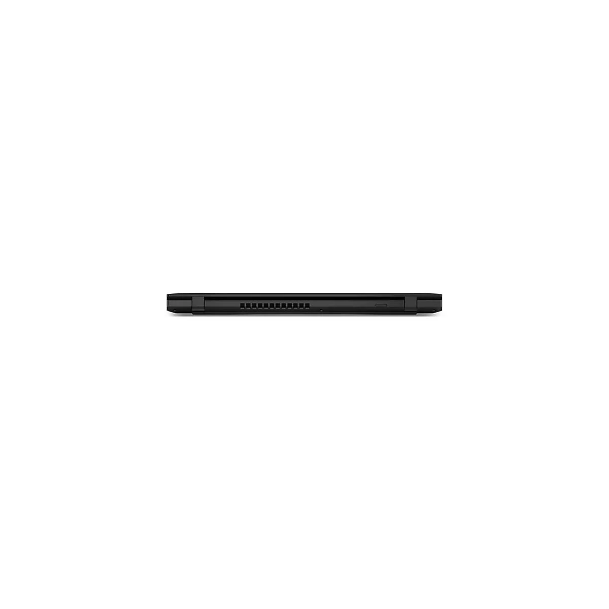 Seitenansicht eines schwarzen Laptops. KÃ¼hlrippen und AnschlÃ¼sse sichtbar.